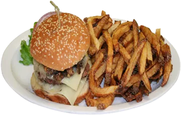 Mushroom Swiss Burger and Fries