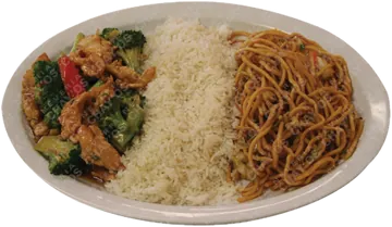 Kung Pao & Broccoli Chicken w/ Rice and Chow Mein