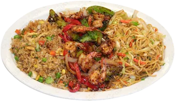 Grilled Shrimp with Rice & Chow Mein
